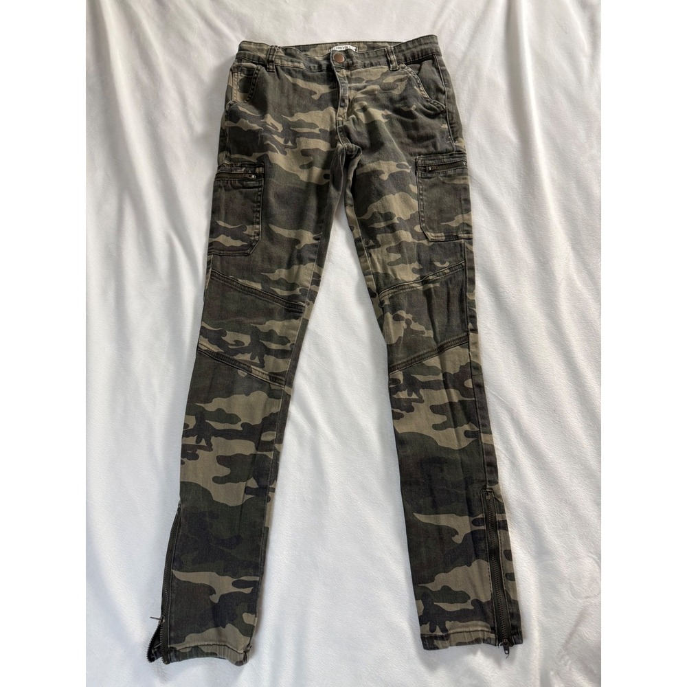 Forever 21 Womens Camo Skinny Cargo Pants Green Brown Moto Ankle Zip Size 26
